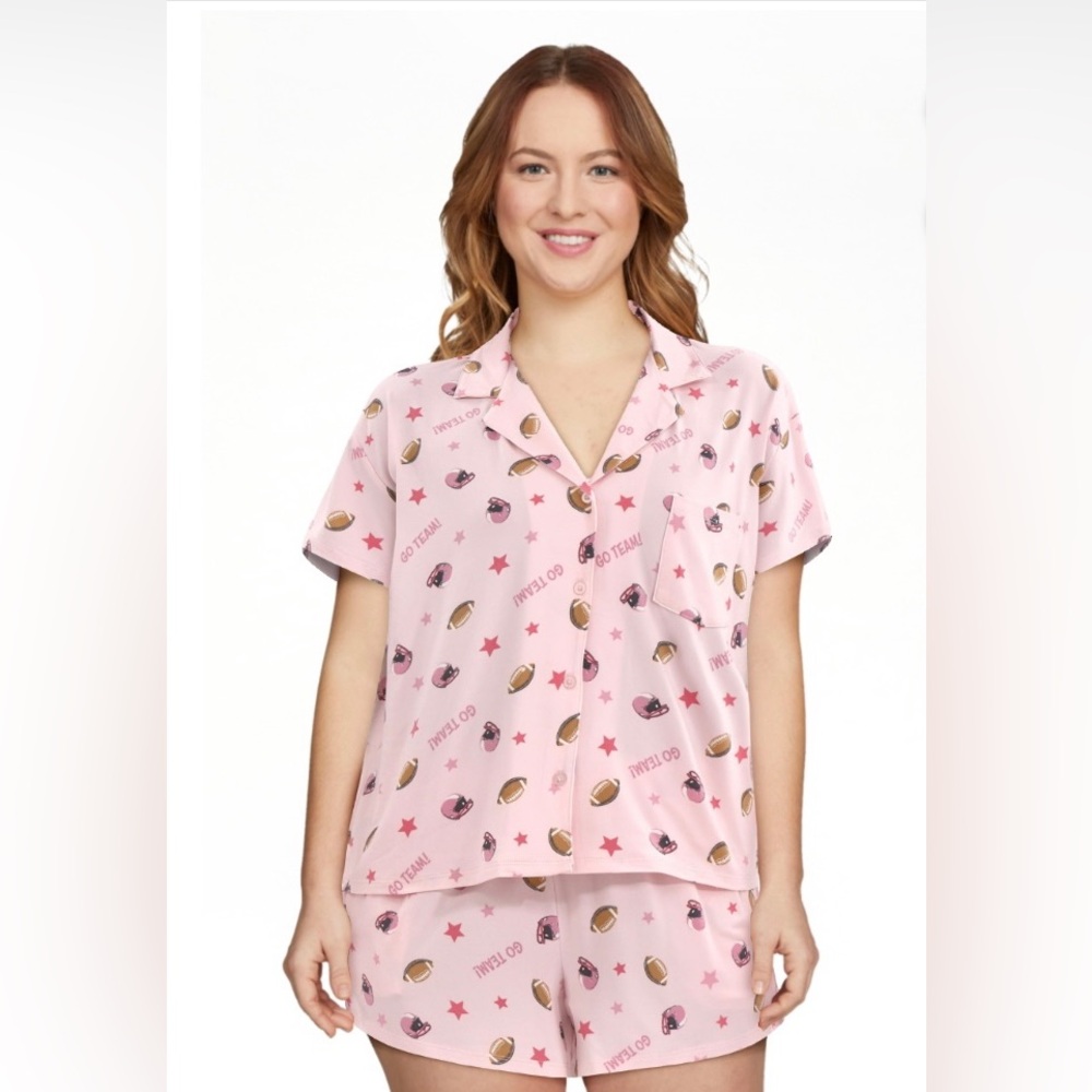 Women’s Way to Celebrate Pink Go Team Football Themed PJ Short Set. Size L